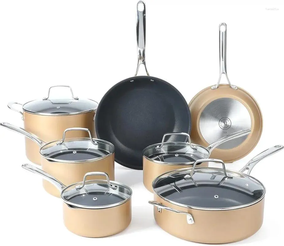 Köksredskap sätter Martha Stewart 12 -stycken tung mätare Aluminium Hard Anodised Premium Nonstick Set Induction Safe