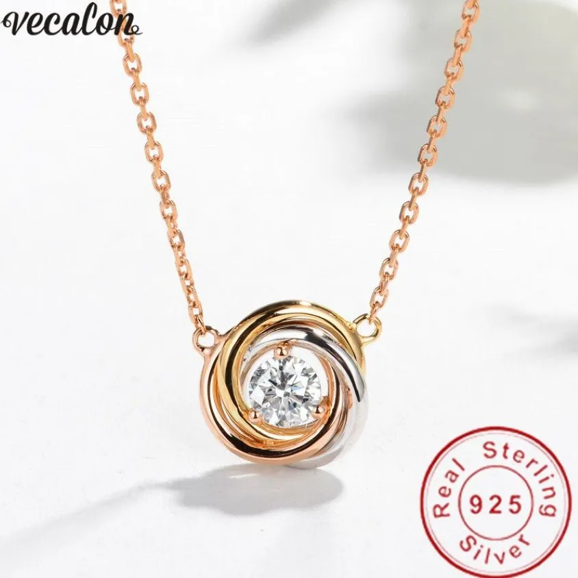 Vecalon Simple Fashion Necklace 925 Sterling Silver Diamond Party Wedding Pendants With Necklace for Women Jewelry Gift279o