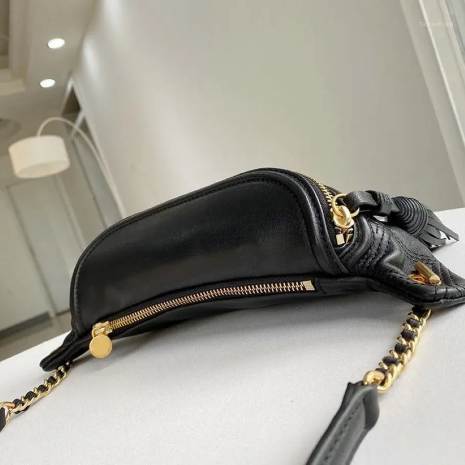 Sacs de taille Sac en cuir véritable Sac en peau de mouton Matériel Ins Style Internet Célébrités Loisirs Fille Bandoulière Poitrine Fanny Black1203Y