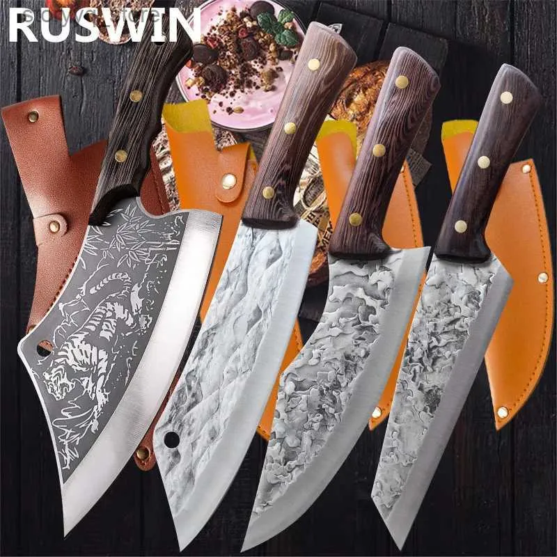 Couteaux de cuisine Couteau de chef de cuisine couteau Viking avec gaine couteaux japonais forgés couteau à désosser couteaux à viande couteau de camping en plein air couteau barbecue Q240226