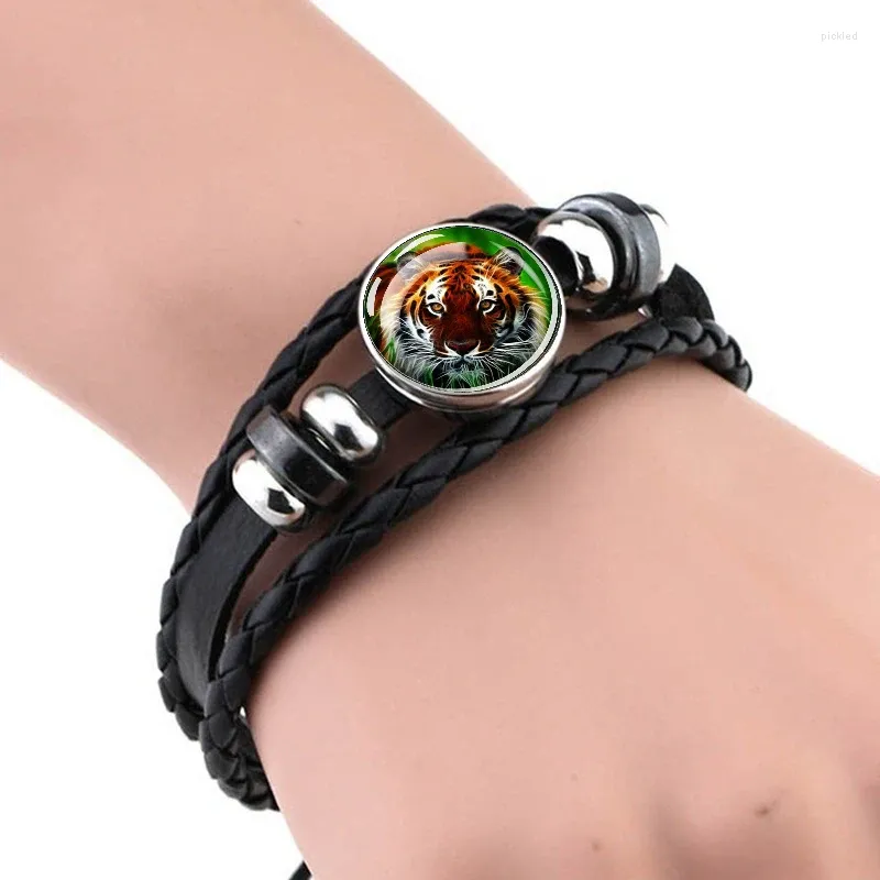 Charm Armbänder Esspoc Tiger Glas Cabochon Armband Glow In The Dark Tier Schmuck Leuchtender Kopf PO Armreif Geschenke für Männer