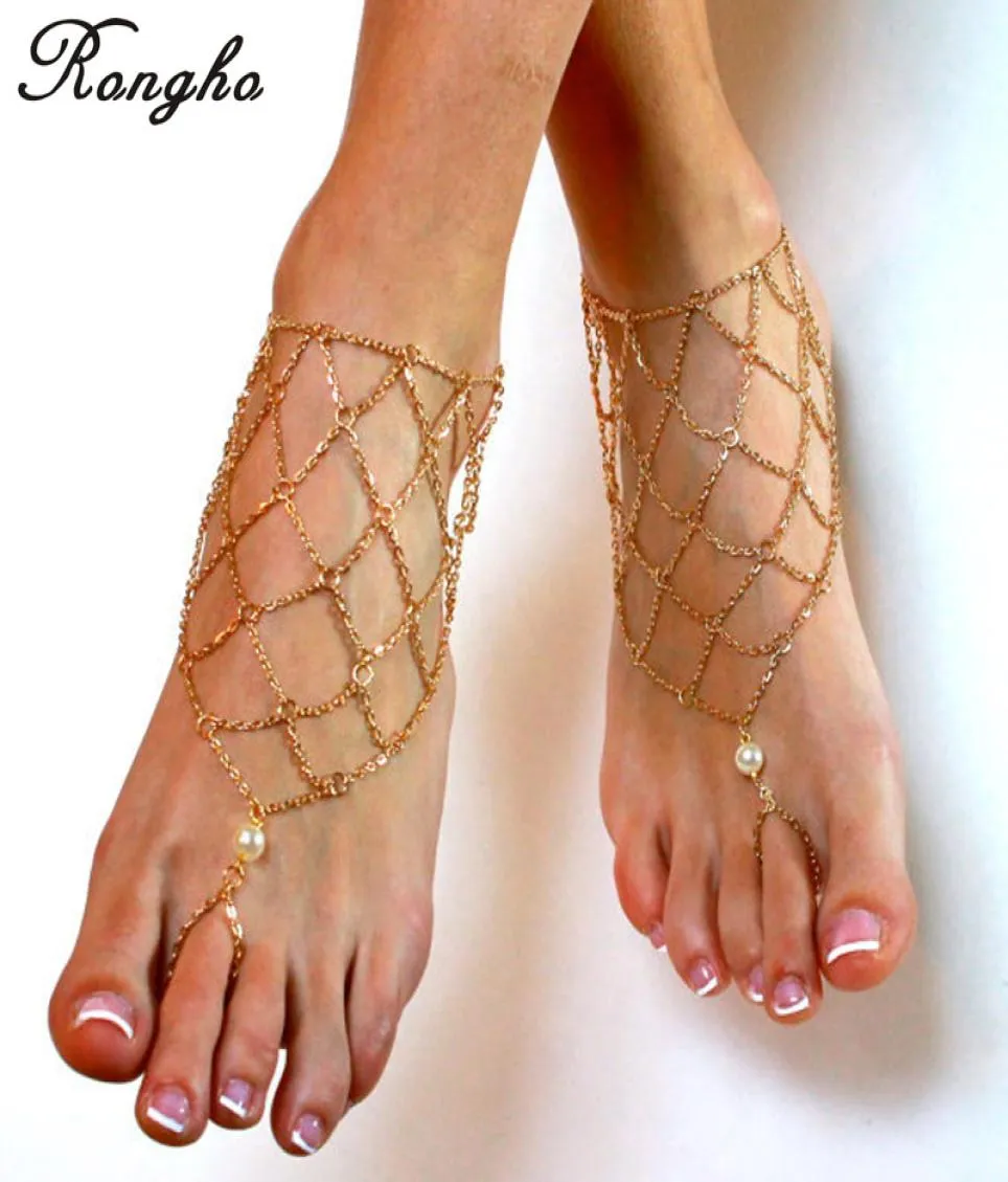 Nowe seksowne metalowe łańcuch dla kobiet sandały boso bransoletki Złoty łańcuch nóg kostki bikini plażowe stapo
