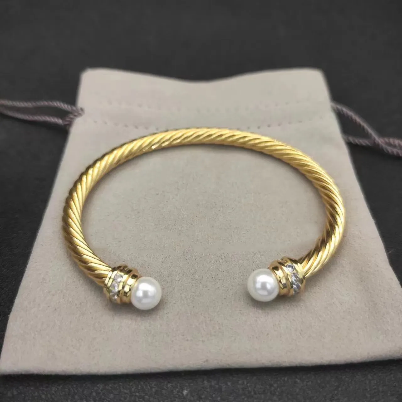 DY – Bracelet torsadé classique de luxe, bijoux de créateur à la mode pour femmes, perles en or et argent