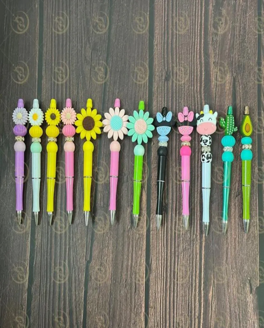 12 couleurs 05mm Designer personnalisé accessoires de stylo de tournesol avec motif d'impression de cactus de vache en plastique stylo à bille mignon perlé Creati4616485