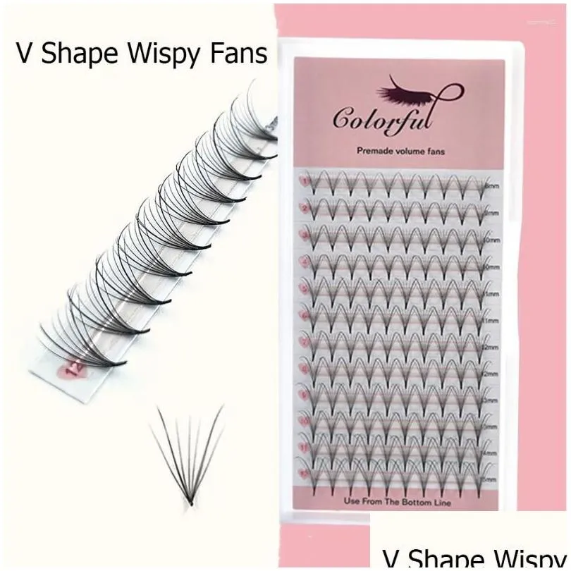 False Eyelashes Colorf 7D Wispy Premade Volume Fans Extensions Pointy Base Hybrid Wimpers V Shape Russian Promade Lashes Drop Delivery Otut9