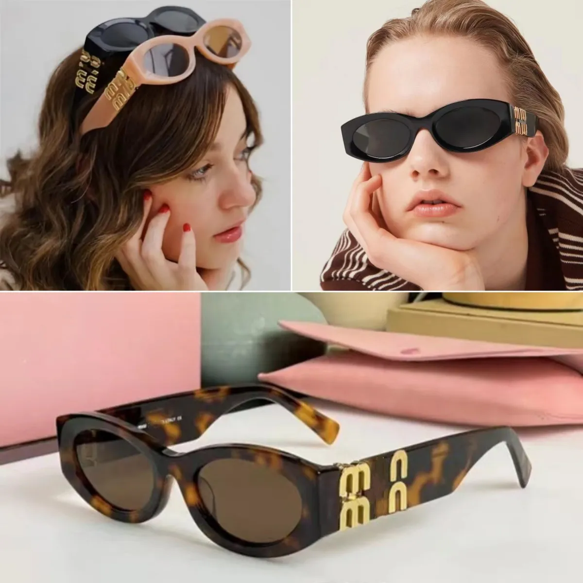 Mu güneş gözlükleri tasarımcı güneş gözlüğü oval çerçeve kadın gözlükler uv sıcak satış mülk kare güneş gözlüğü metal bacaklar MIU harf tasarım gözlükleri orijinal kutu ile