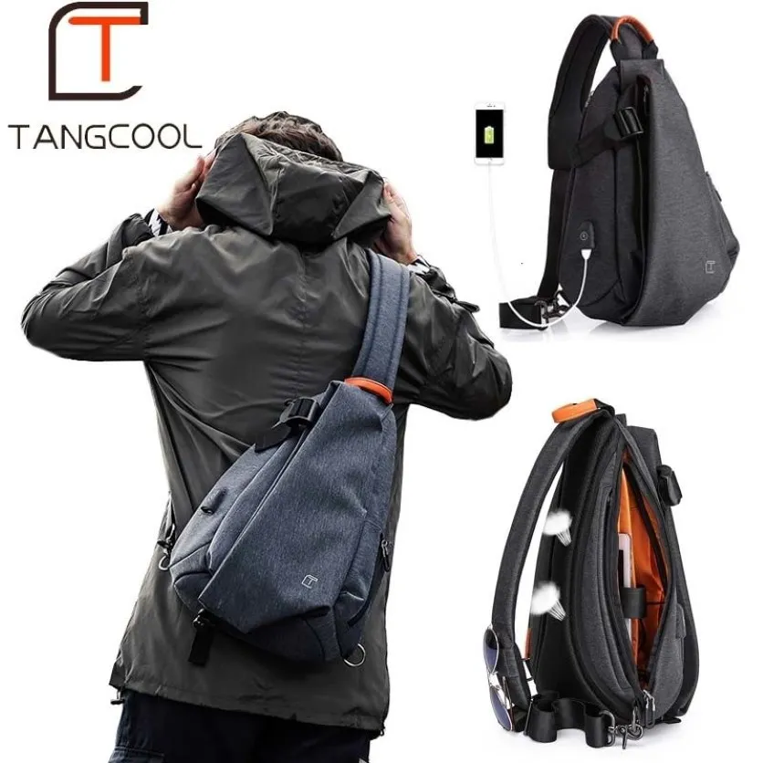 Tangcool çok fonksiyonlu moda erkekler çapraz bags usb şarj sandık paketi kısa yolculuk habercileri torba su kovucu omuz çantası m238s