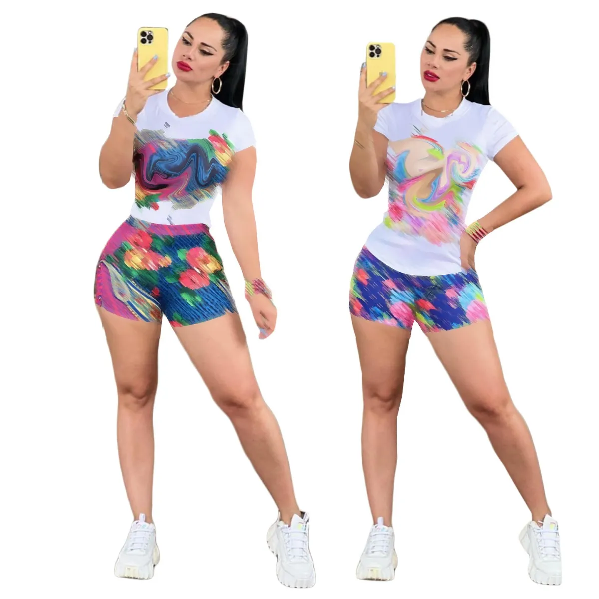 2024 designer de calças de duas peças feminino casual gola redonda camiseta e shorts definir roupas navio livre