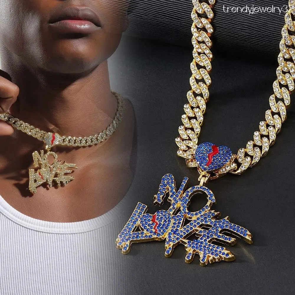 Gebroken hart Cubaanse ketting mannen ketting sier gouden hiphop vol cz zirkoon kristal geen liefde hangers hartzeer ketting voor vrouwen punk sieraden