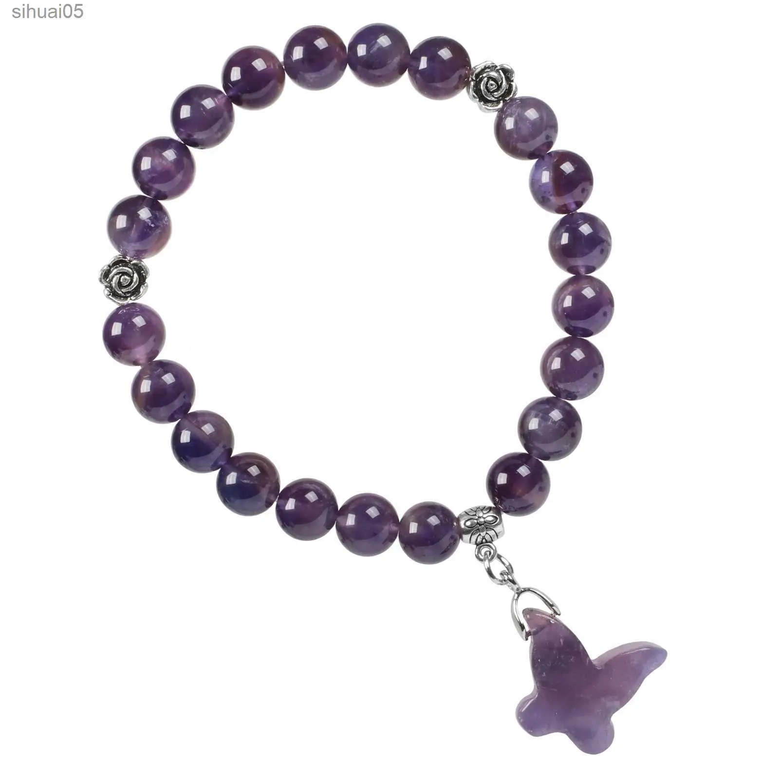 Bracelets de perles en pierre de cristal naturel, fait à la main, breloque papillon, extensible, bijoux pour femmes, YQ240226
