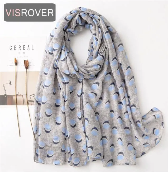 VISROVER 2020 bleu géométrique impression viscose été écharpe femme mode bleu dot enveloppes printemps châles Hijab cadeau en gros 7071552