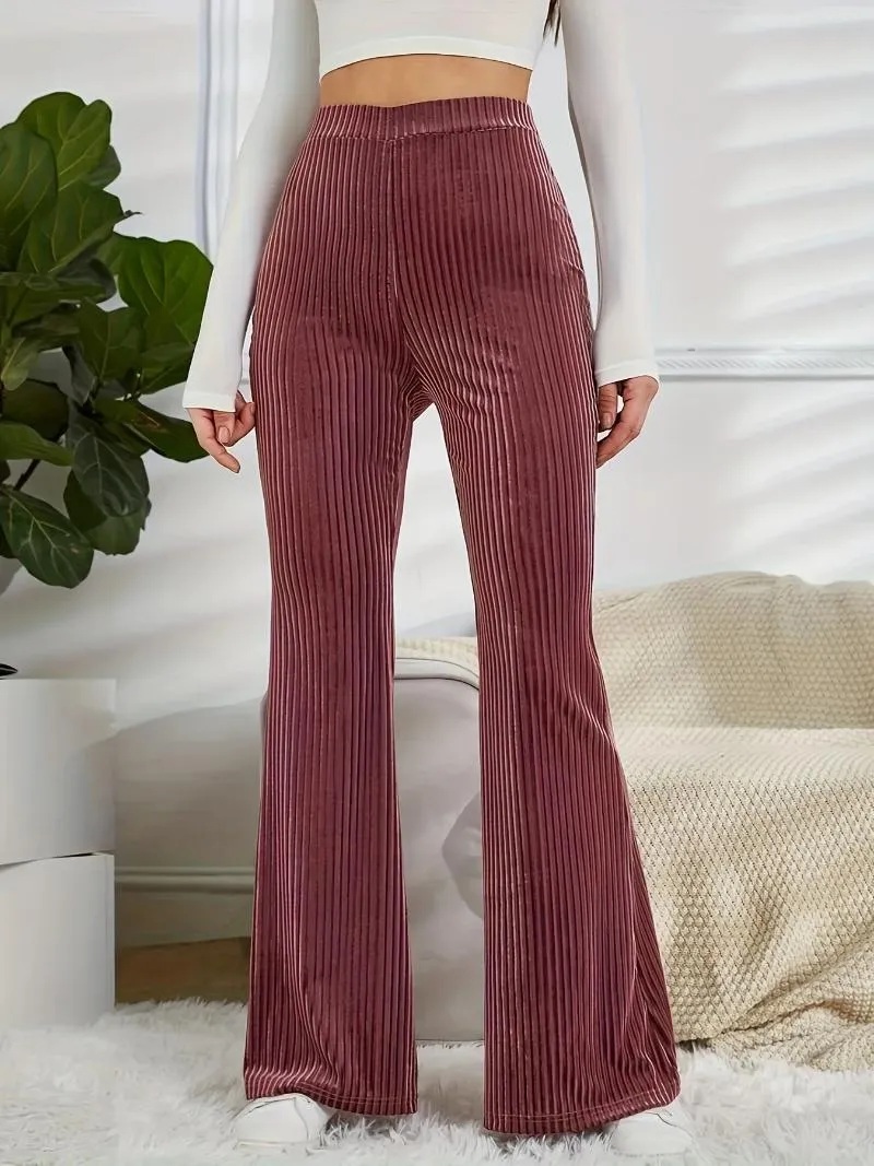 Pantaloni da donna Pantaloni da donna autunnali Filo di velluto Moda Altoparlante a vita alta Tinta unita Abbigliamento femminile Abiti per l'eleganza casual