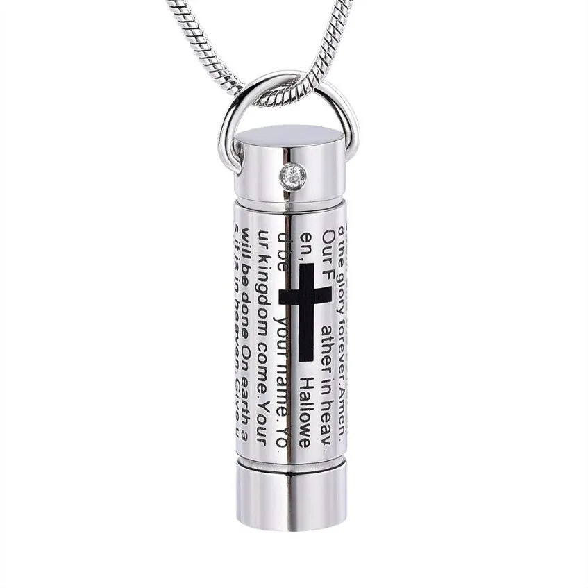 IJD2207 NYTT DESIGN TUBE CREMATION NECKLACE MEMORIAL URN LOCKET FUNERAL ASHES Hållare Keepsesse Rostfritt stål smycken191Z