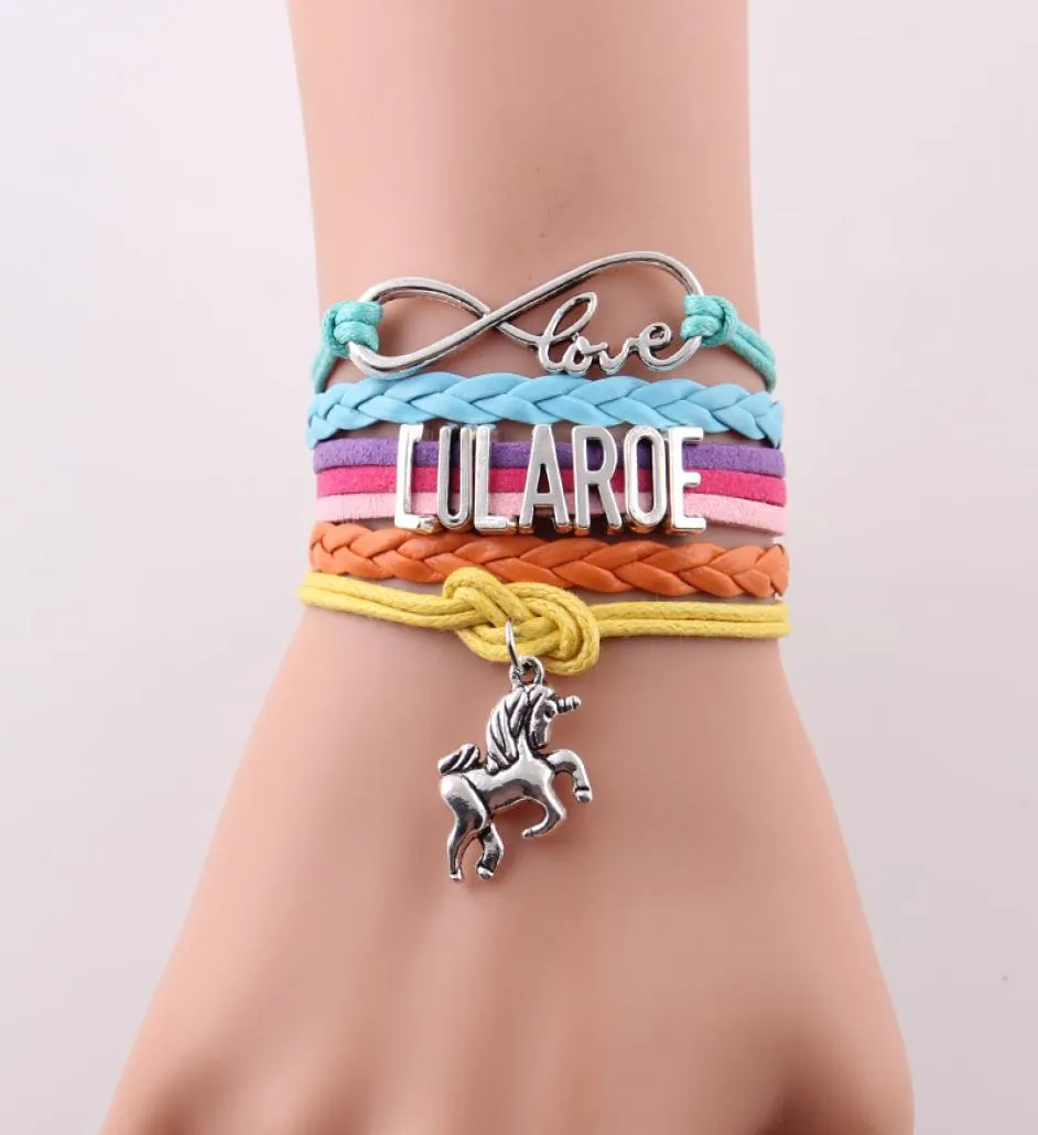 30pcslot LuLaroe Infinity Love Licorne Charme Tissé Bracelet Europe Amérique Style Bracelet En Cuir Tressé À La Main Bracele9869766