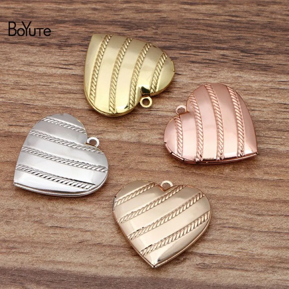 BoYuTe 10 Pieces Lot 29 7MM Metal Brass Heart Shaped Po Locket Pendant Vintage Jewelry Pendant Whole2707