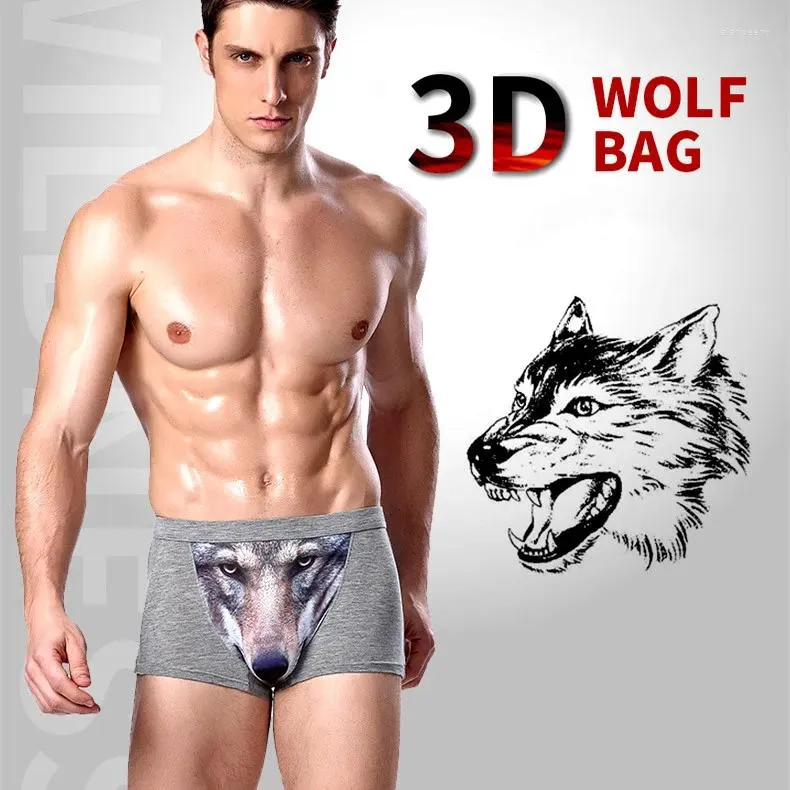 Cuecas sexy animal impressão roupa interior mens lobo u convexo boxer shorts cuecas calzoncillos hombre calcinha masculina