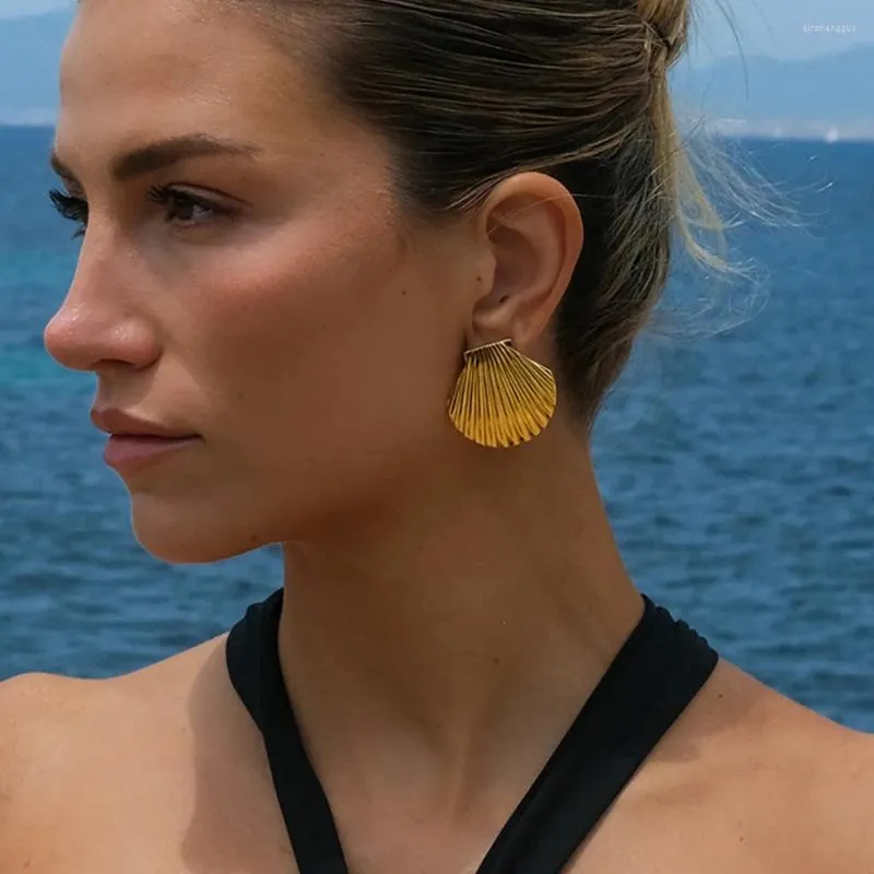 Dangle Earrings INS Waterproof Textured Stainless Steel Shell For Women Statement Summer Energy Texture Stud Jewelry Bijoux