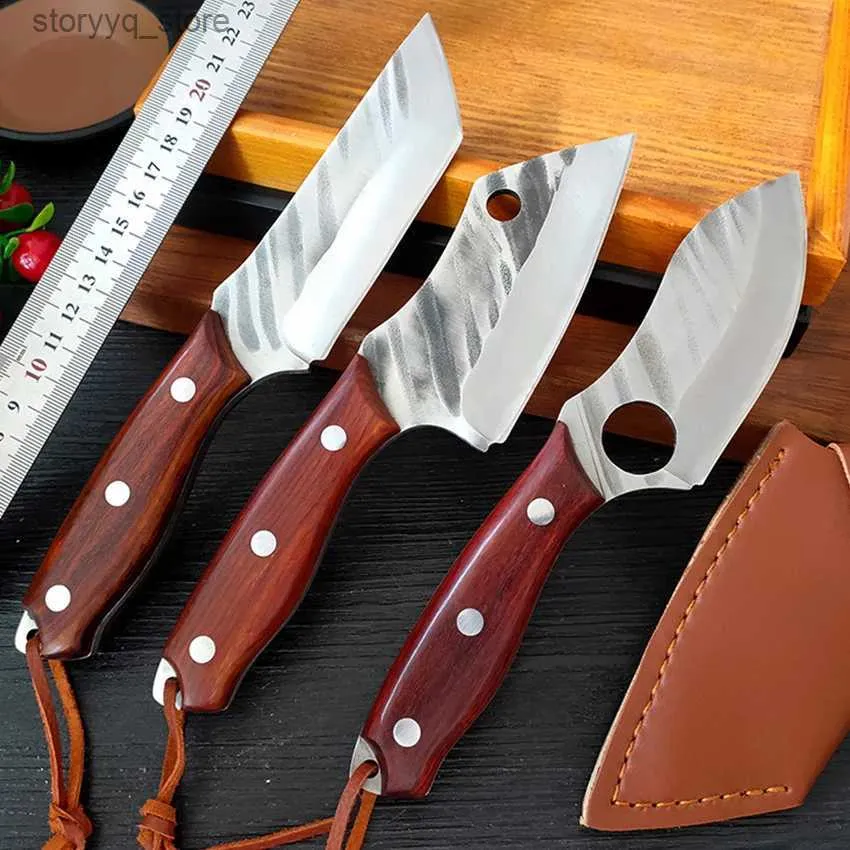 Kitchen Knives Full-Tang Butcher Kitchen Knife Handmade Forged Chef Knife Stainless Steel Boning Meat Cleaver Hunting Knife for Outdoor Camping Q240226