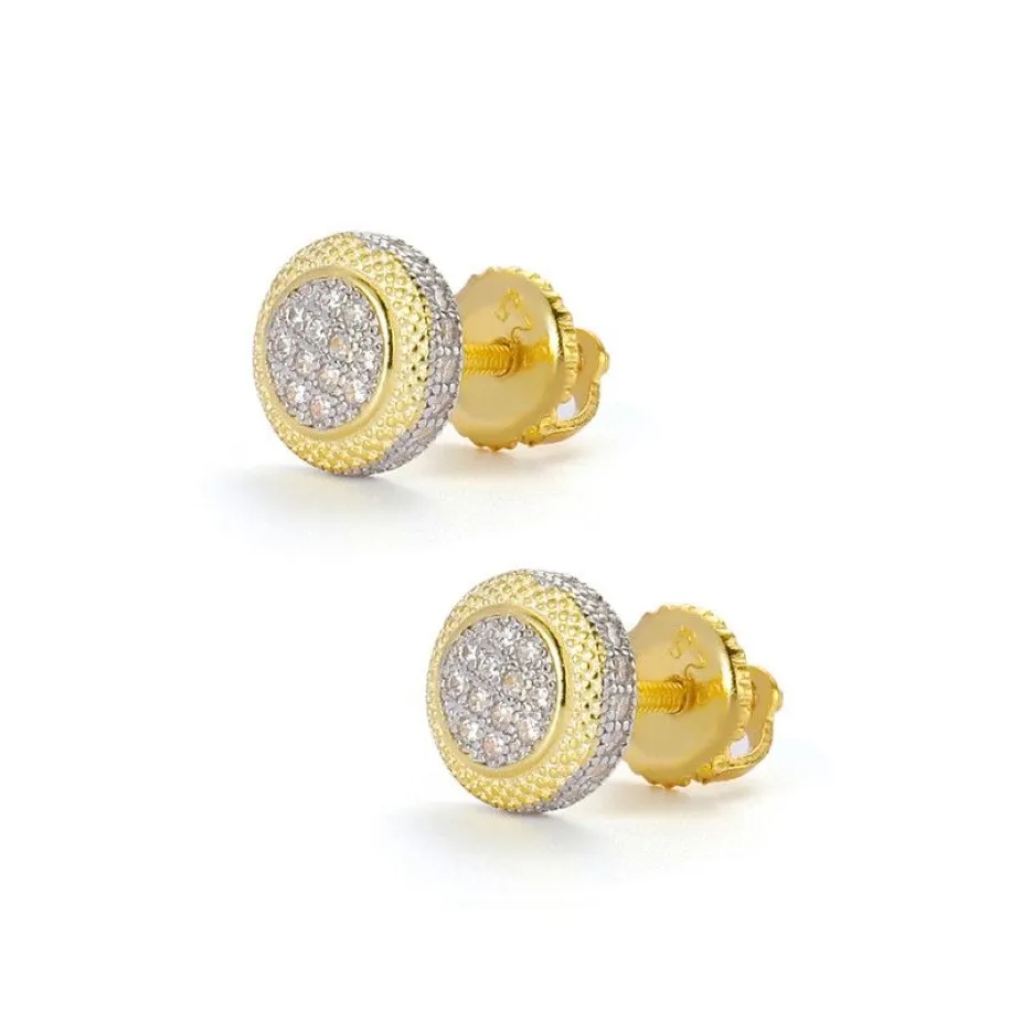 Boucles d'oreilles en argent Sterling 925 plaqué or jaune, haute qualité, scintillantes, rondes, à vis, pour hommes et femmes, bijoux 283g