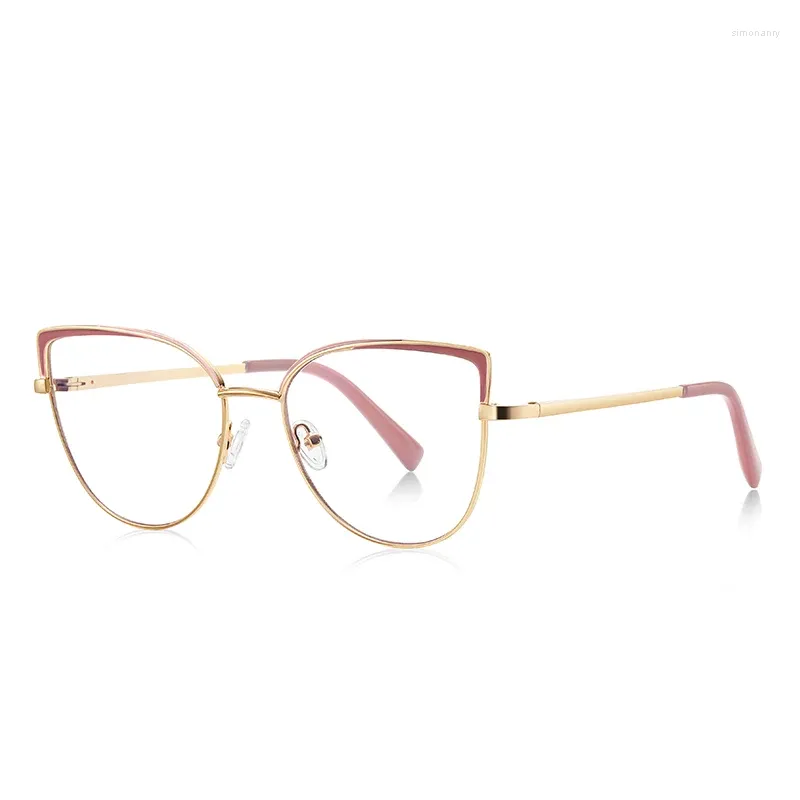 Montature per occhiali da sole 55mm Lenti trasparenti Occhiali con filtro luce blu per donna Montatura in metallo Rosa Cat Eye 3103