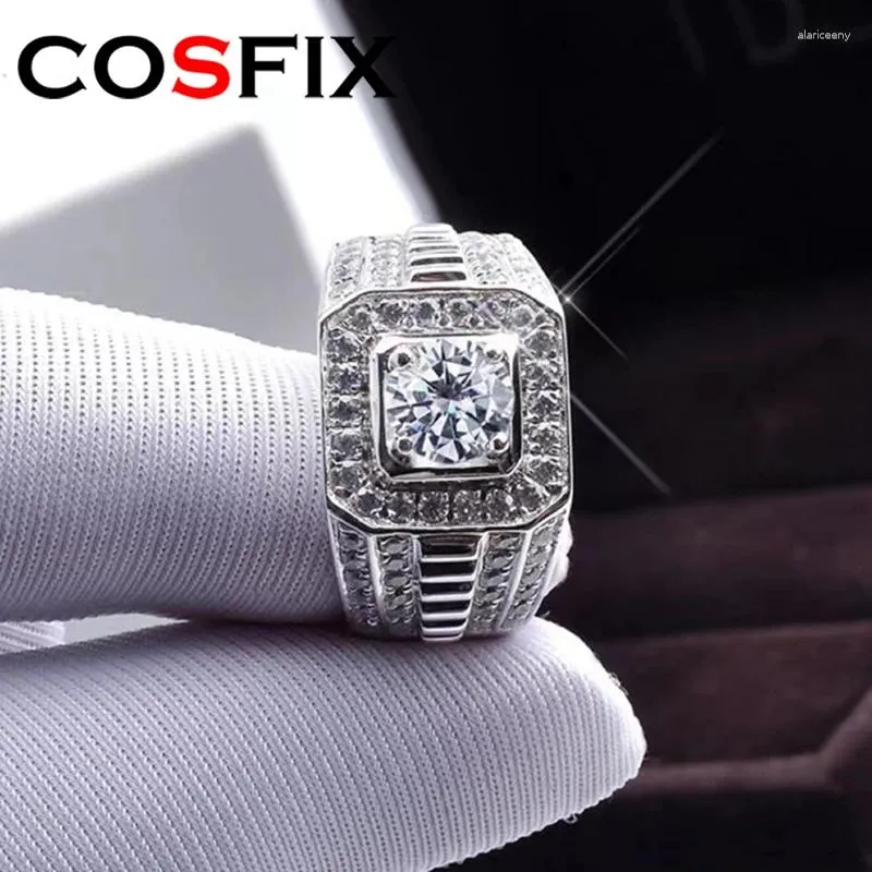 Cluster Rings 1CT Moissanite Men's Ring 925 Silver Beautiful Firecolour Diamond Substitut lyxbröllop för par 2024