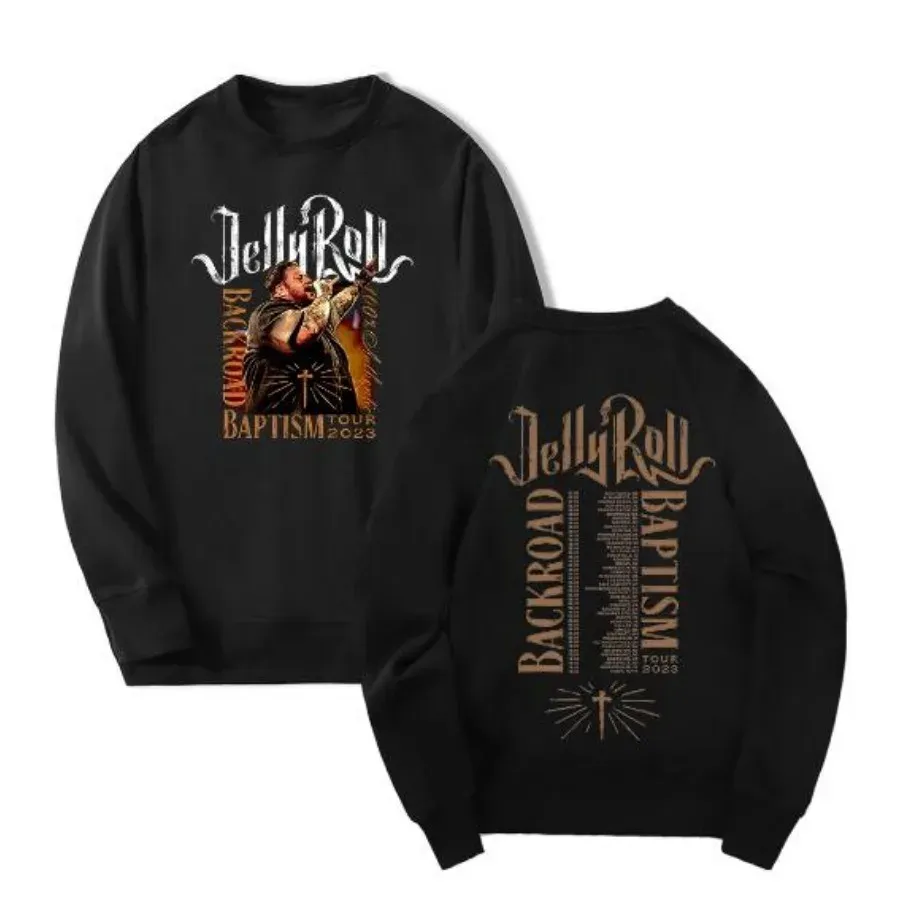 Jelly roll backroad batismo tour 2023 oversized hoodie feminino masculino o-pescoço manga longa crewneck moletom casual agasalho