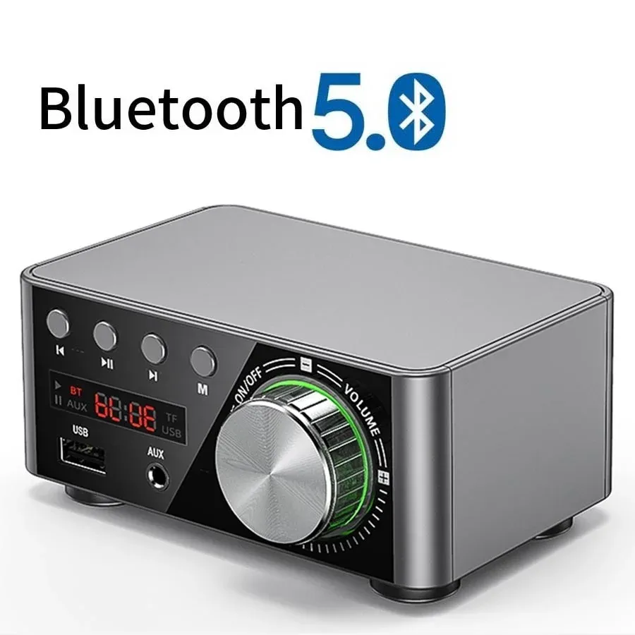 Förstärkare Mini Audio HiFi Bluetooth 5.0 Power Class D Amplifier TPA3116 Digital AMP 50W*2 Home Audio Car Marine USB/AUX In