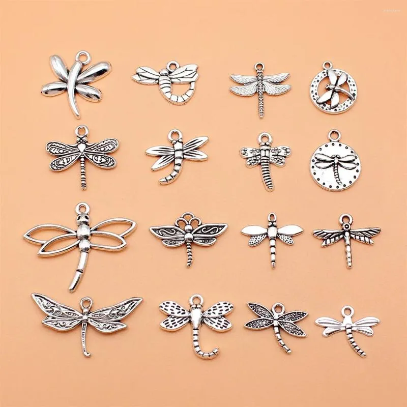 Ciondoli 16 pezzi Collezione di libellule color argento antico per gioielli fai-da-te che creano 16 stili 1 di ciascuno