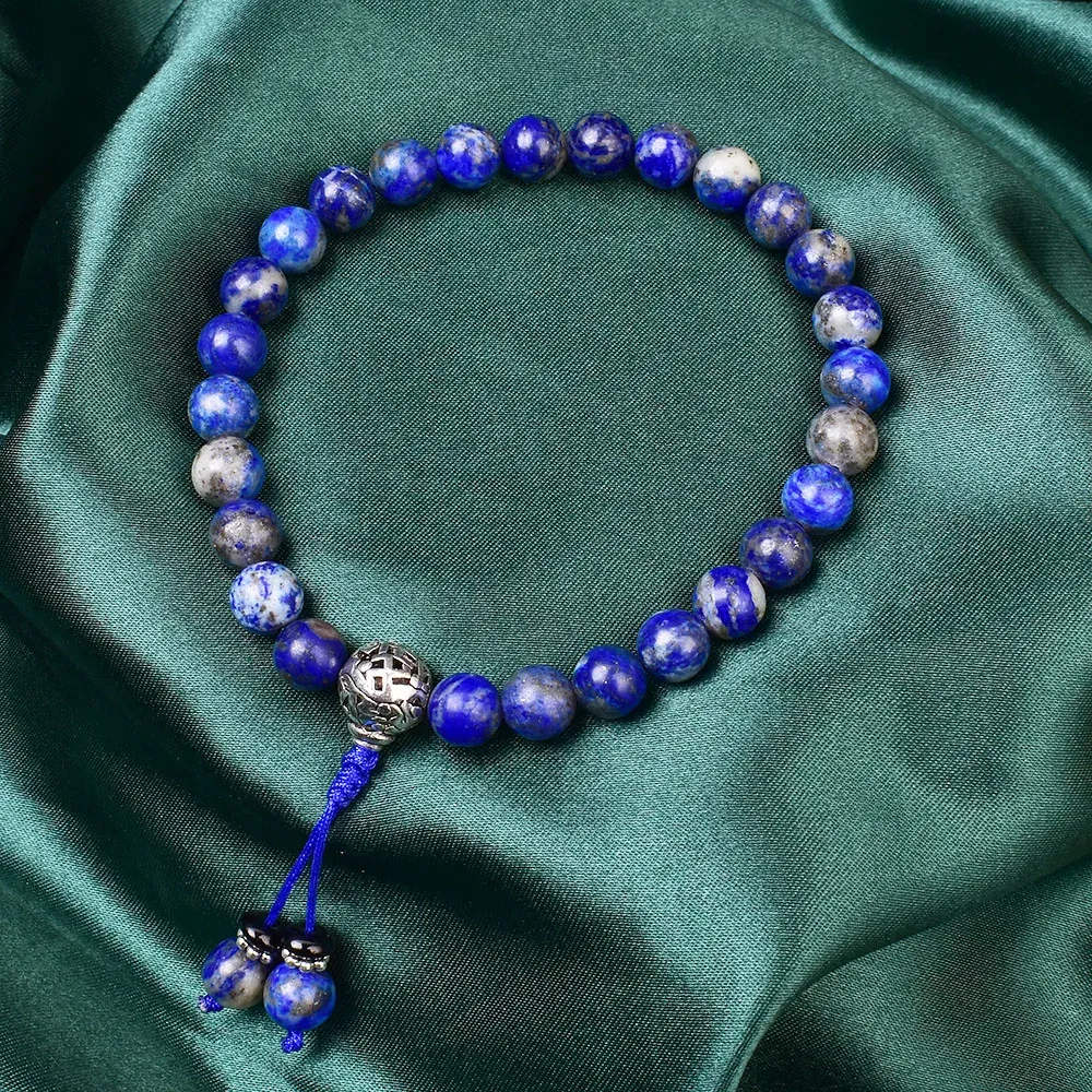 Pulseiras Natural Lapis Lazuli 27 + 1 Bead Budista Mala Pulseira Anti Stress Aliviar Ansiedade Beads Yoga Meditação Jóias