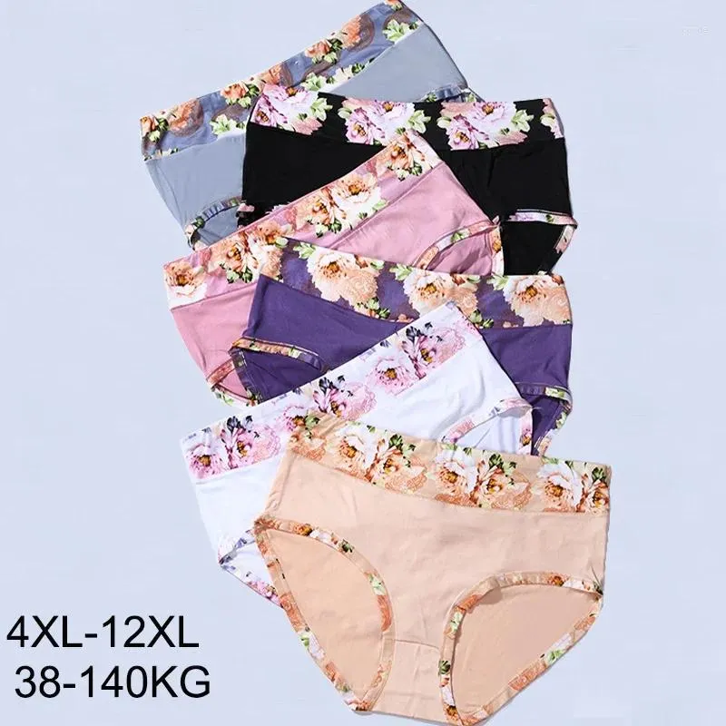 Women's Panties 4XL-12XL Large Cotton Underwear Plus Size Briefs Girls Ladies Lingeries Print Flower Pantys Underpants For Women
