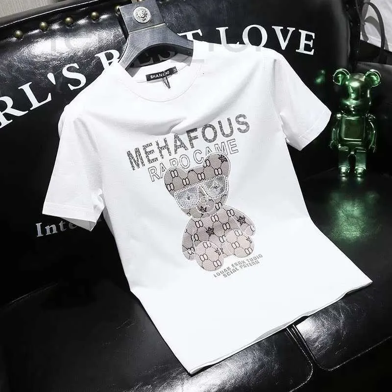 T-shirts pour hommes Designer lunettes de dessin animé européen, T-shirt à manches courtes ours en peluche, col rond à la mode pour hommes, nouvelle marque d'été, beau demi-T-shirt coupe slim IGSQ