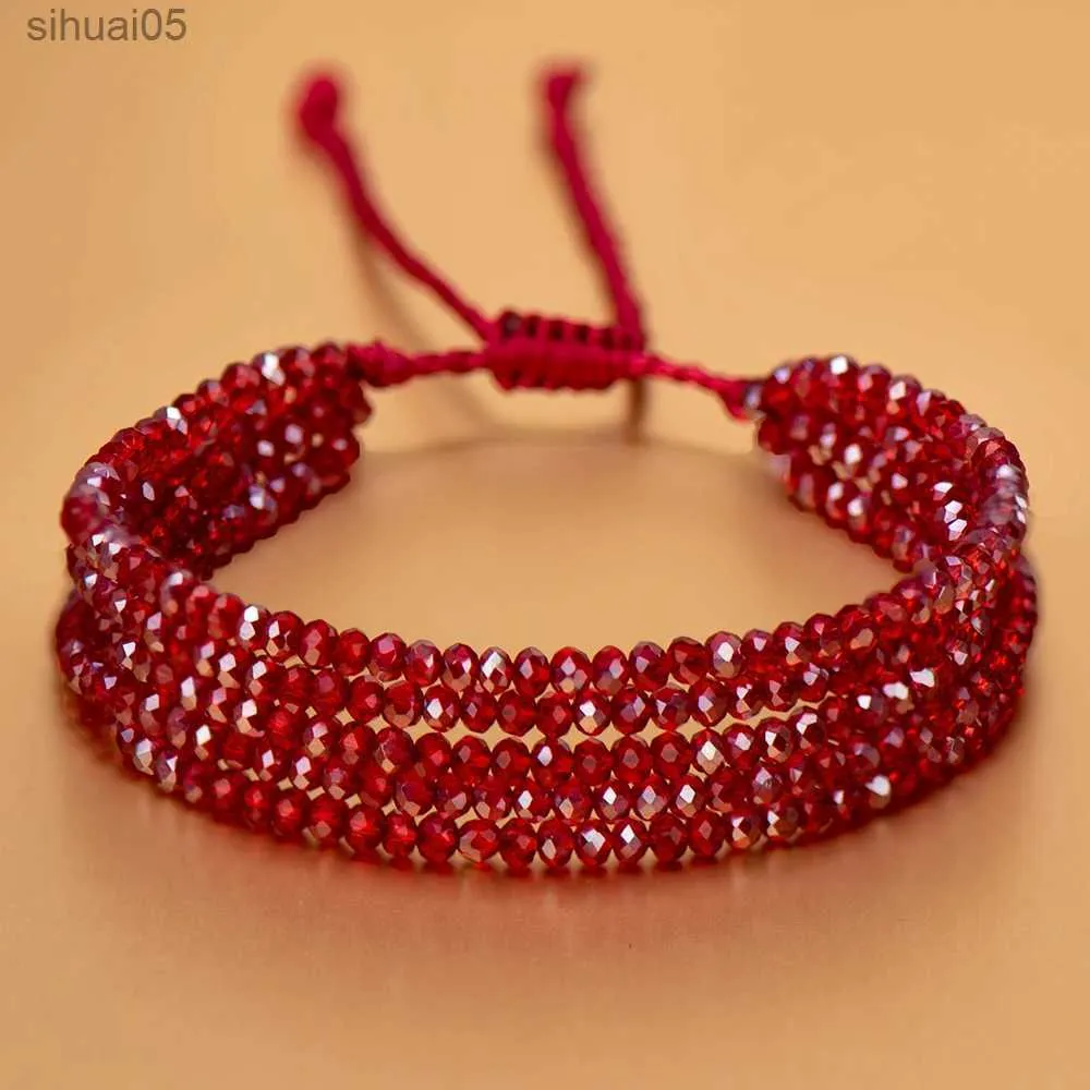 Pärled Crystal Bead Armband Natural Stone String Woven Ladies Summer Accessories Red For Women Fashion Handgjorda smycken Party Gift YQ240226
