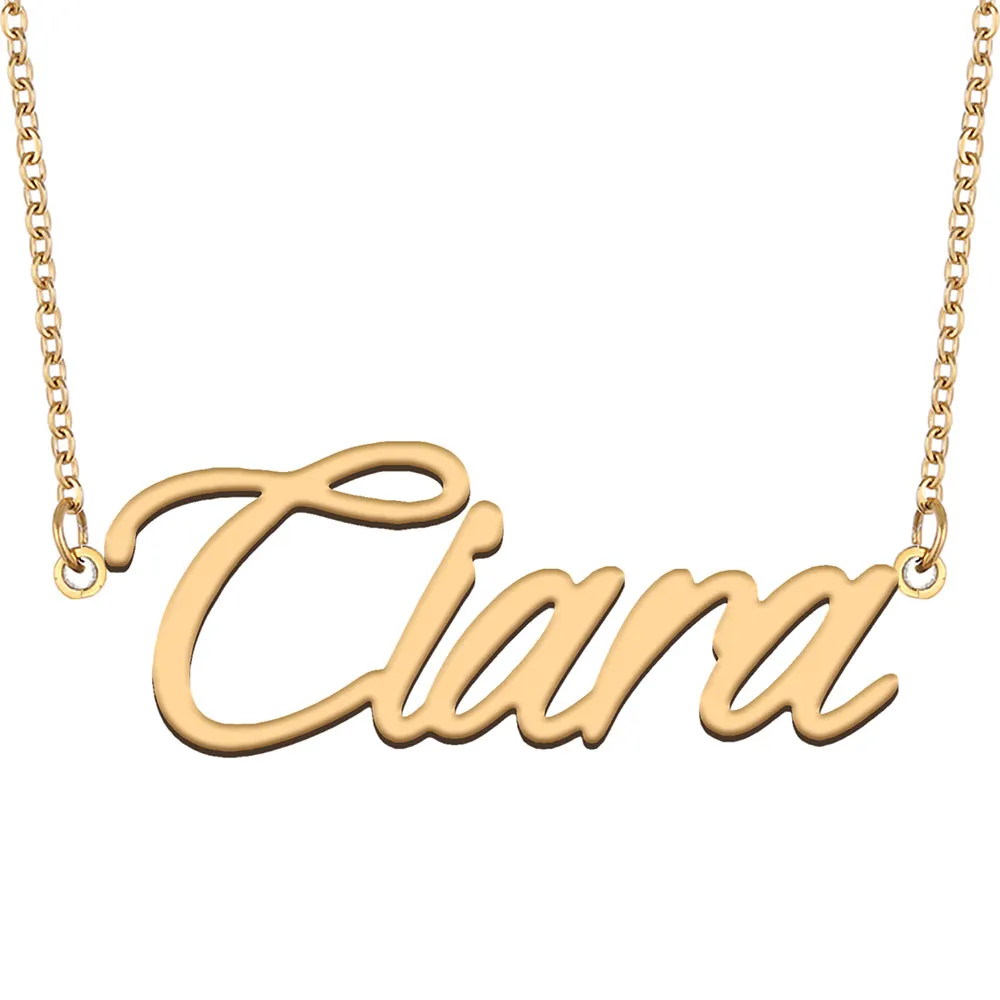 Ciara Name Necklace Personalized Gold Pendant for Women Birthday Gift Best Friends Jewelry 18k Gold Plated Stainless Steel