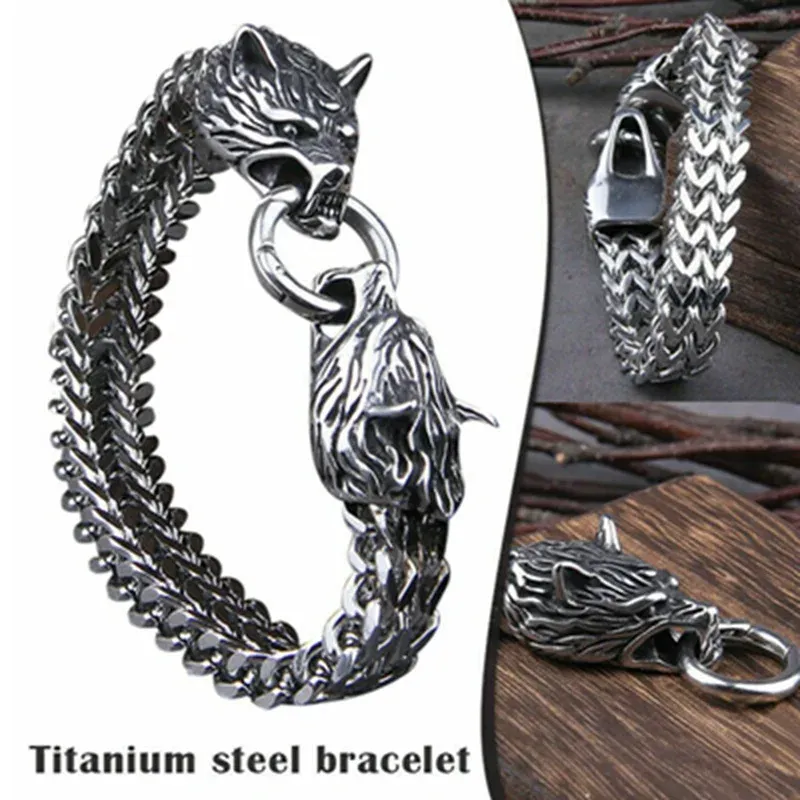 Armbänder Nordic Viking Wolf Head Armband 316L Edelstahl Herrenarmband Punk Amulett Armband Biker Schmuck Schmuck