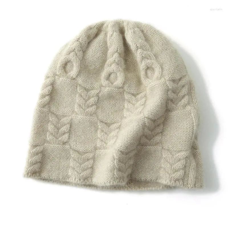 ベレー帽イタリア注文カスタムピュアカシミアハット女性ケーブル厚い秋の冬編み温かい耳の保護トーキャップ