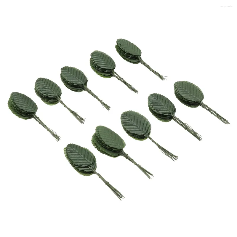 Decorative Flowers 200Pcs Artificial Single Leaf Leaves Wired Rose For Crafts Floral Arrangements Wedding Party Home Kitchen ( Dark