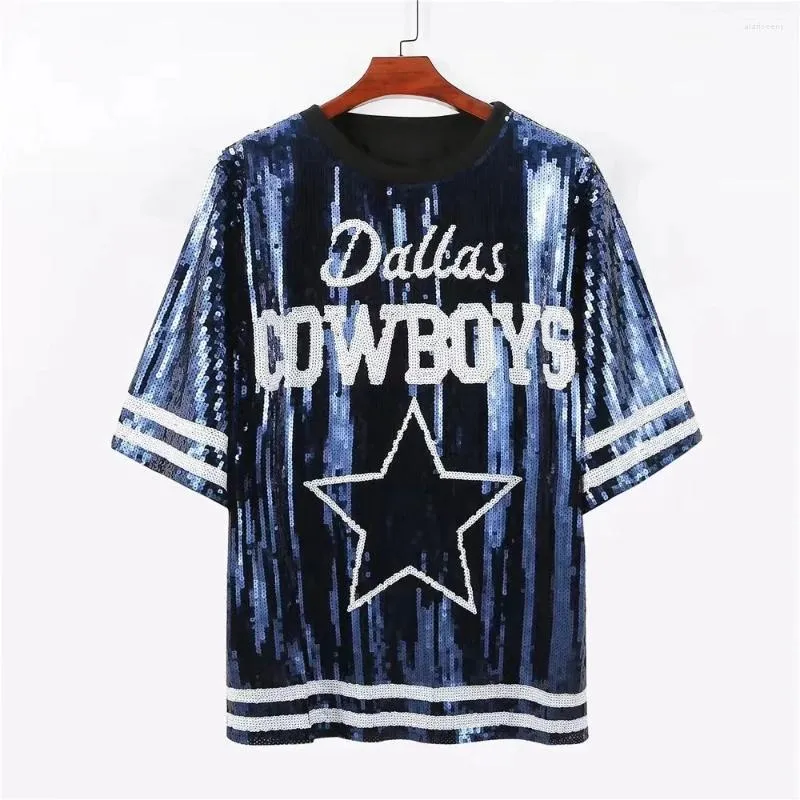 T-shirts Femmes 2024 Cowboy Baseball Football Game Femme Tops Sequin Femmes Jersey Robe