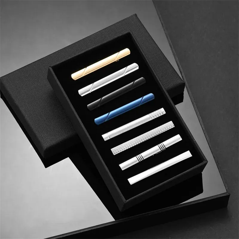 8 PCS Tie Clip Set With Gift Box Wedding Guests Gifts Metal Man Shirt Cufflinks Mens Gift For Husband Luxury Jewelry Business 240219