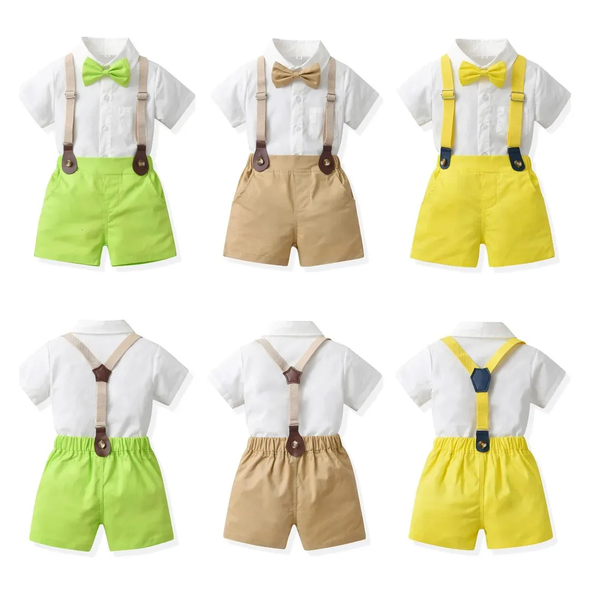 Childrens boutique formal party clothing childrens clothing set short sleeved set baby boy clothing set 240225