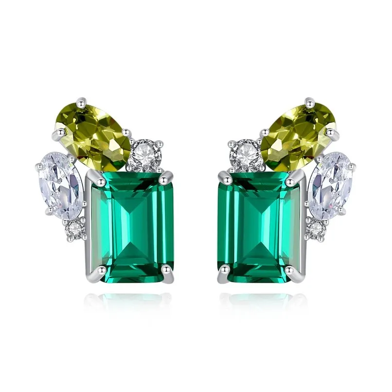 Emerald Gemstone Stud Earrings S925 Silver Shiny Zircon örhängen Europeiska temperament nischdesignsmycken211r