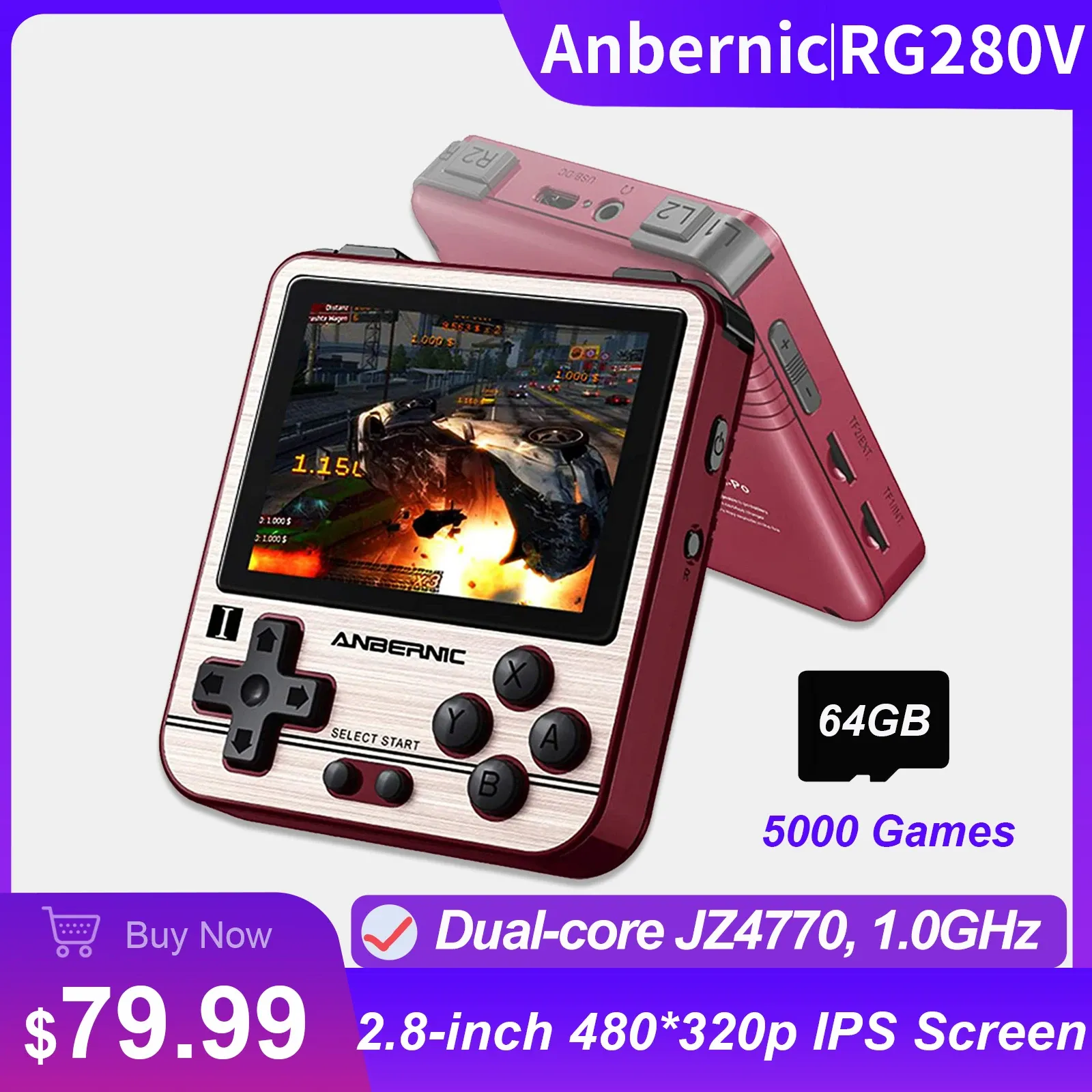 Players ANBERNIC 280V RG280V Retro Game Console Open Sourse System 5000 Games PS1 Player Portable Pocket RG280V Handheld Game Console