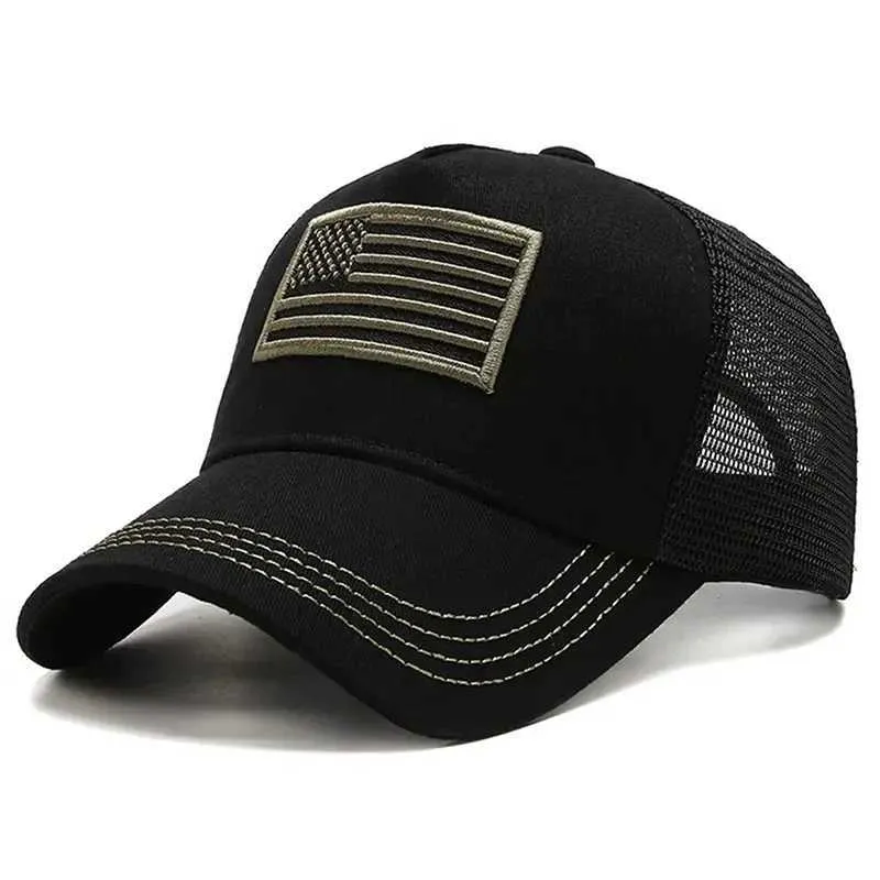 Ball Caps US Flag Net Baseball Hat Summer Breathable Hat Mens Tactical Hat Unisex Hip Hop Hat Outdoor Sports Truck Hat J240226