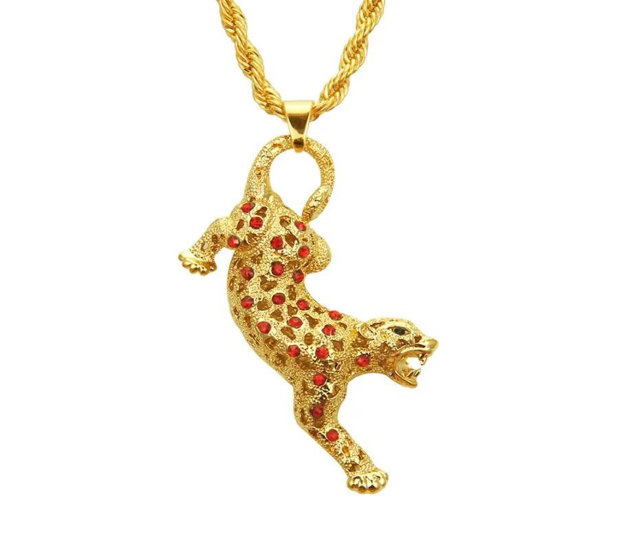 New Hiphop Leopard Pendant Necklace For MenWomen Fashion Gold Statement Crystal Necklace Drop Ship2577609