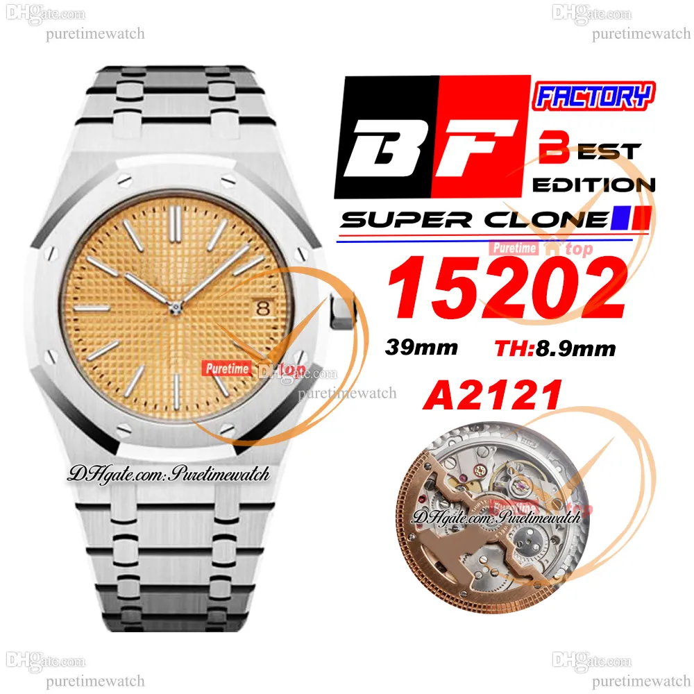 BF 1520 Jumbo Extra-Fino 39mm Salmão Grande Tapisserie Dial Stick A2121 Relógio Masculino Automático Pulseira de Aço Inoxidável Super Edition Puretimewatch Reloj Hombre