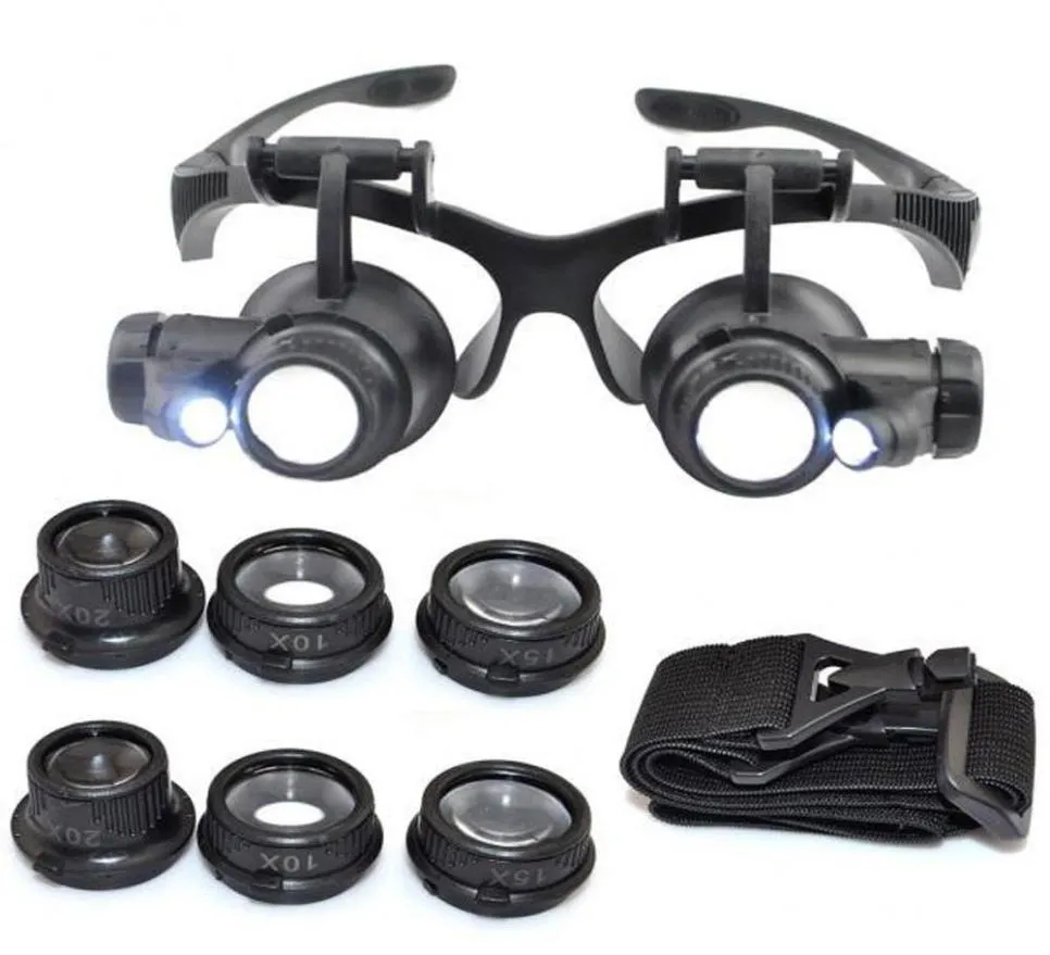 10x 15x 20x 25x拡大ガラスダブルLEDライト眼鏡レンズ拡大器ルーパージュエラーウォッチ修理ツール6025896