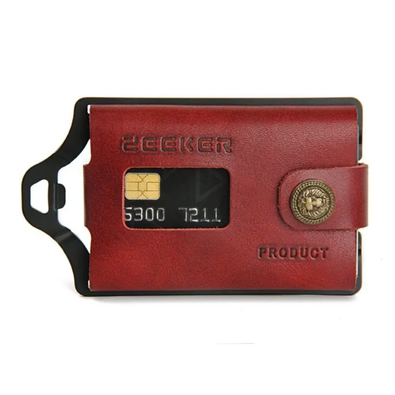Szczupły portfel Nowy portfel karty kredytowej Mężczyzn skórzany metalowy minimalistyczny Portfel EDC Przednia kieszeń na notatki i karty Zeeker272d