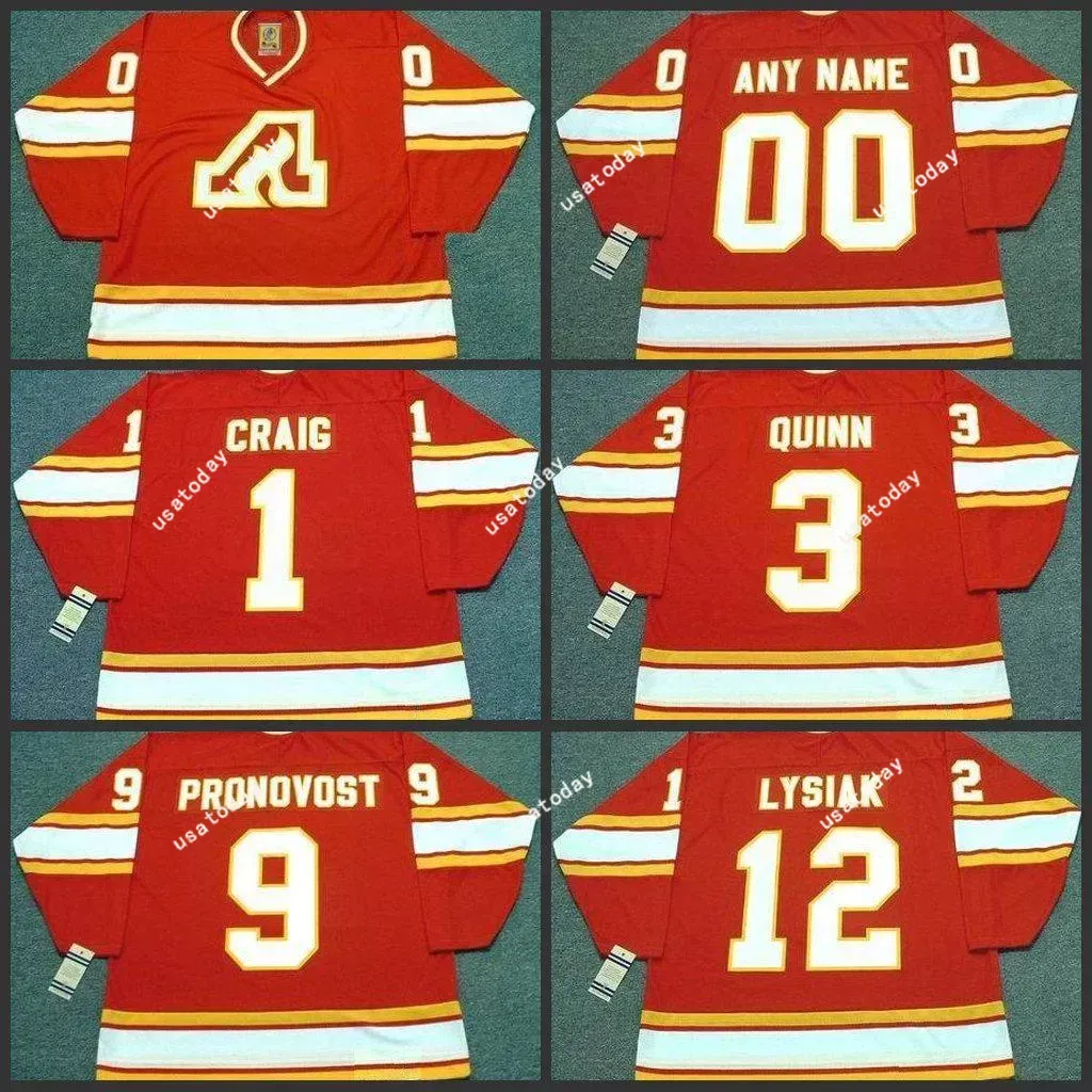 1 jim craig 12 tom lysiak 9 jean pronovost 3 pat quinn atlanta flames maglia da hockey vintage 1980 S-3XL