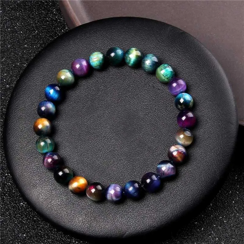 Beaded New Fashion Real Natural Tiger Eye Stone Bracelet 8mm Round Polished Stone Beaded Bracelet for Women Men Energy Jewelry Gifts YQ240226