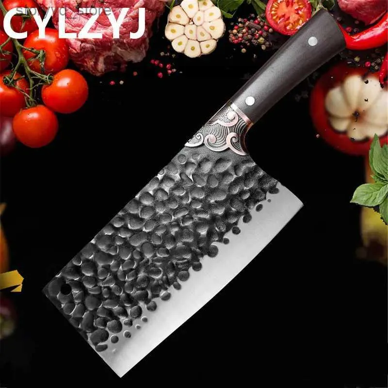 Facas de cozinha Cutelo de carne Faca artesanal forjada Chopper Sérvio Facas de chef Ferramentas de cozinha Ferramentas de aço revestido de alto carbono Ferramentas de faca de corte de açougueiro Q240226