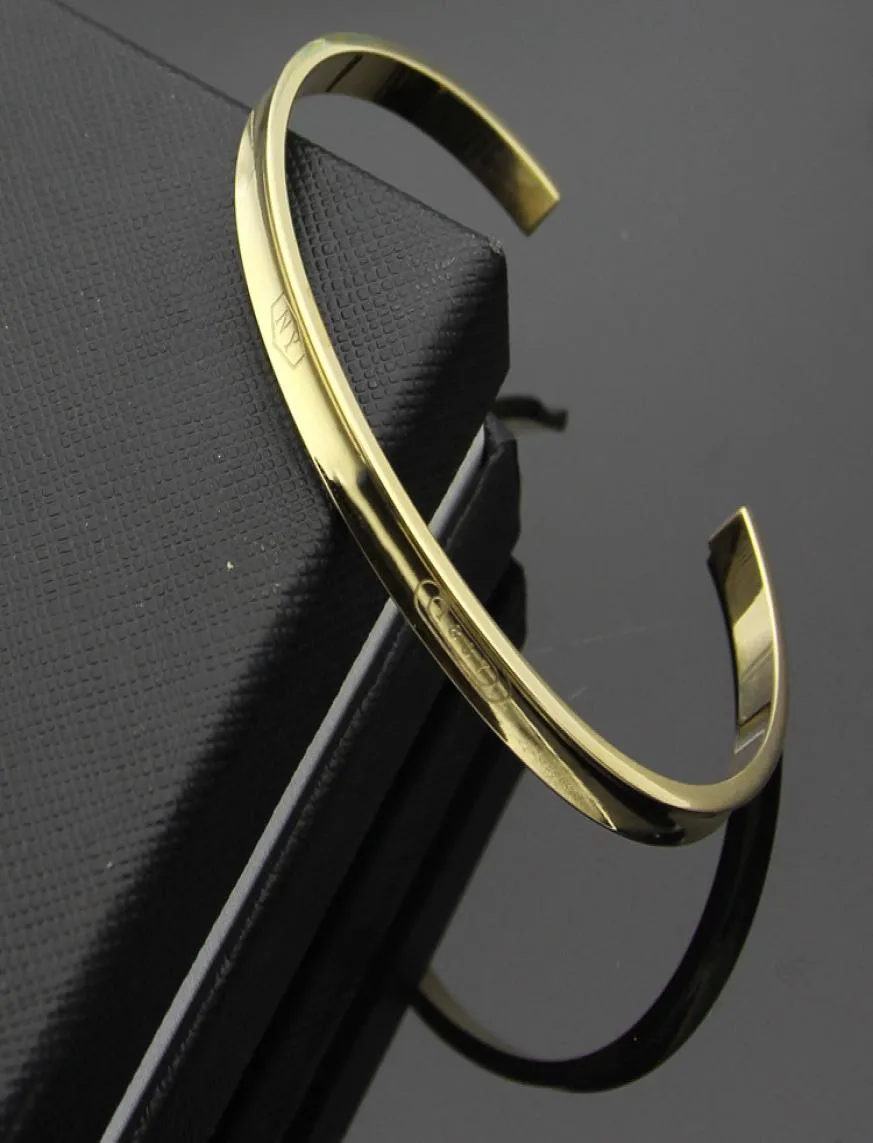 Berömda varumärkessmycken 316l Titanium Steel Open Groove Armband 18K Goldplated Gold Armband Friends Gift Lovers Gift1603303
